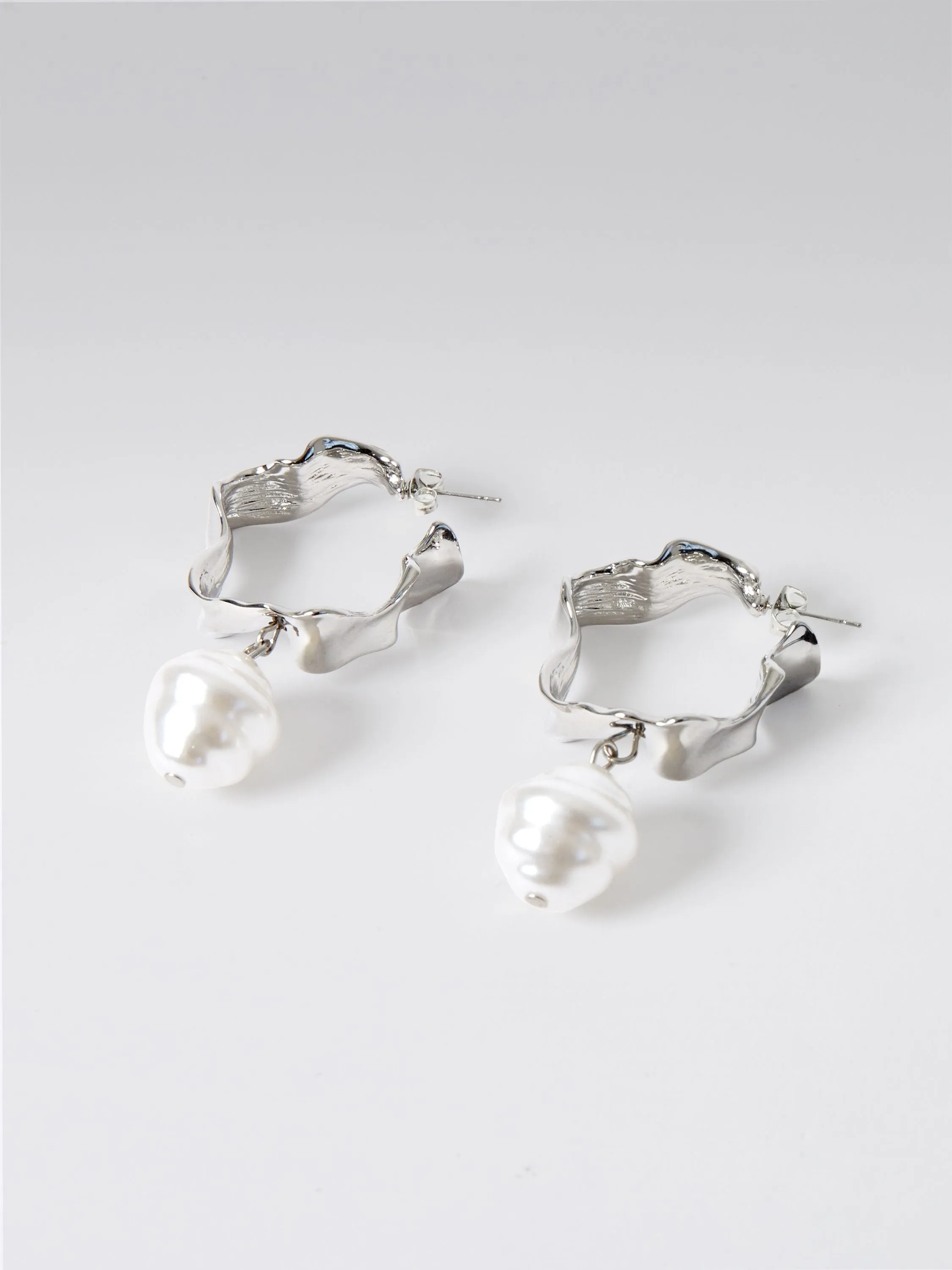 Molten Metal Pearl Hoop Earrings