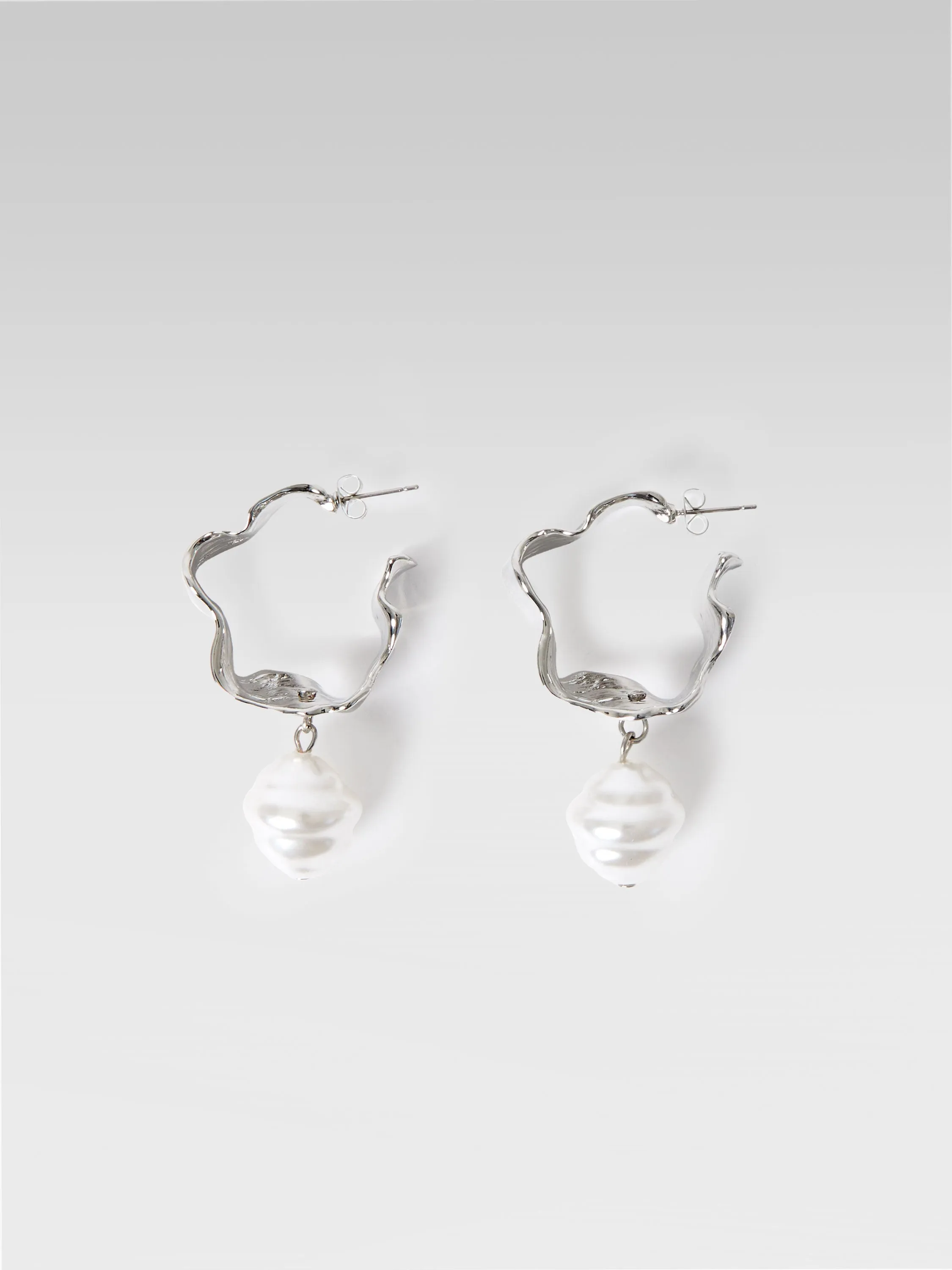 Molten Metal Pearl Hoop Earrings