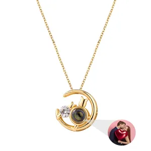 Moon Cat with customizable photos Projection Necklace  Pendant Jewelry