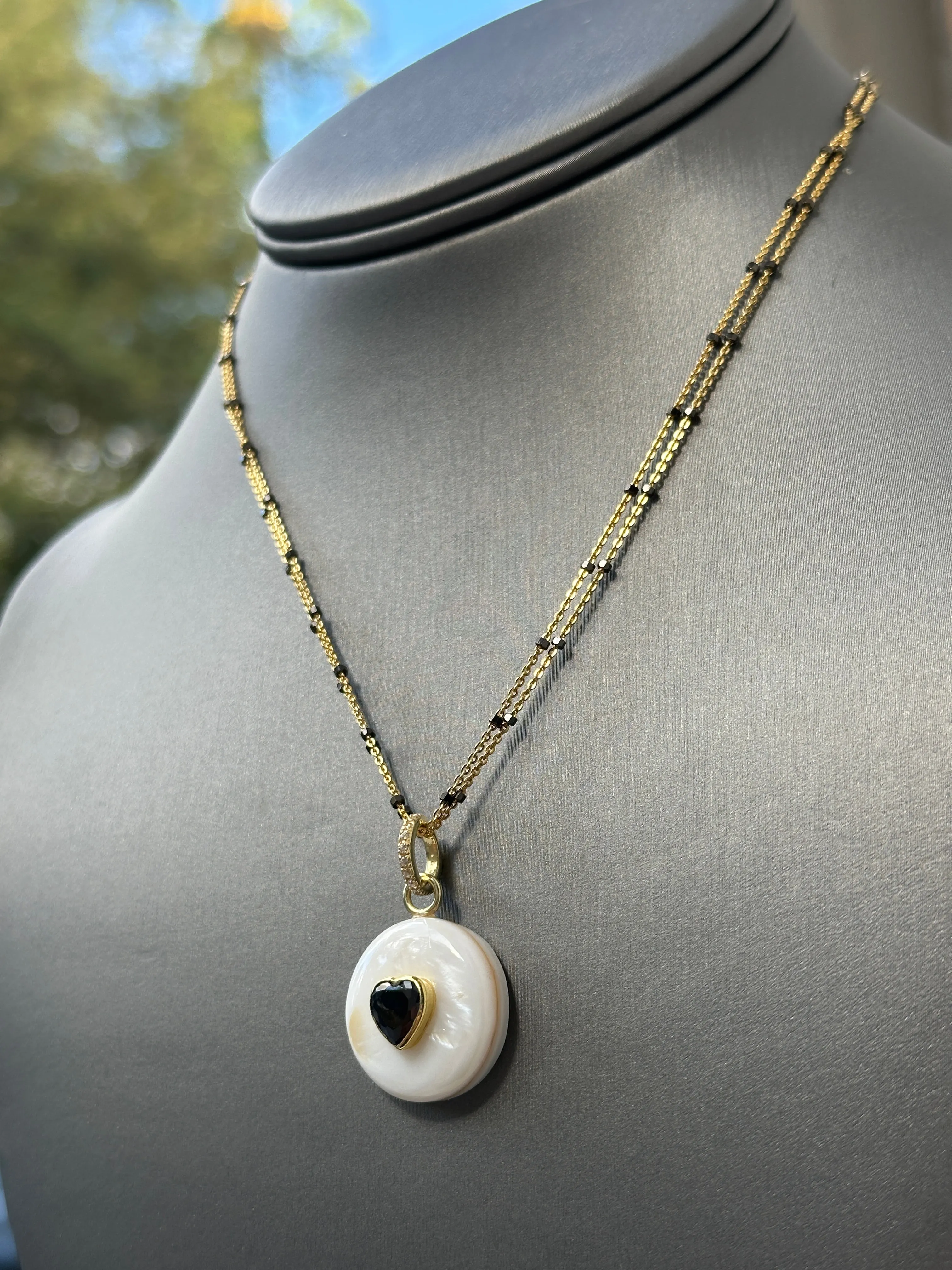 Mother of Pearl Black Heart Necklace