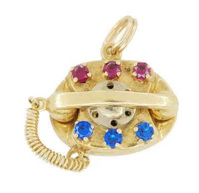 Movable Gemstone Set Telephone Charm in 14 Karat Gold