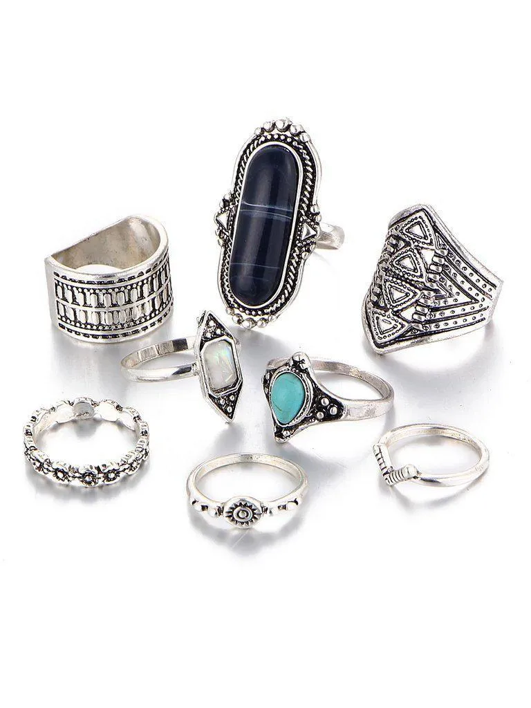 Multi Shaped Gemstone Etched Ring Pack