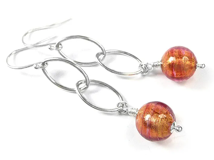 Murano Glass Ellisse Earrings - Copper