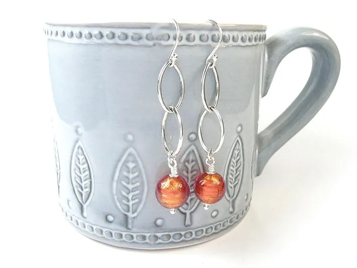 Murano Glass Ellisse Earrings - Copper