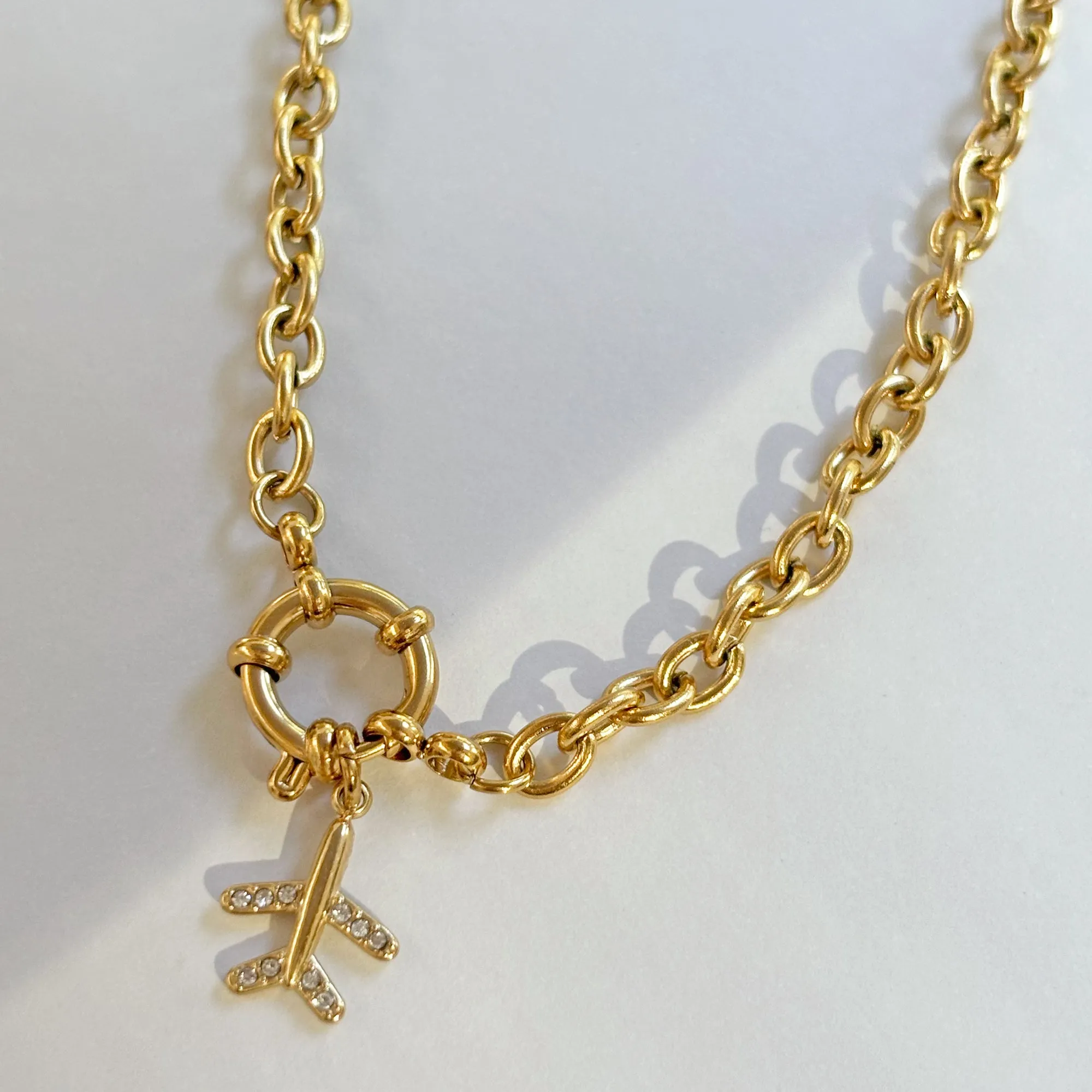 NARA GOLD CABLE CHAIN CHARM NECKLACE