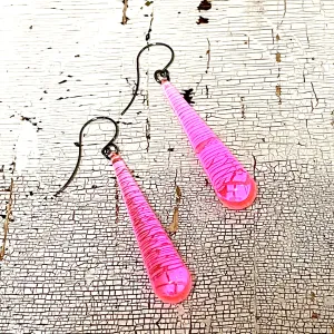 Neon Pink Long Teardrop lucite statement earrings