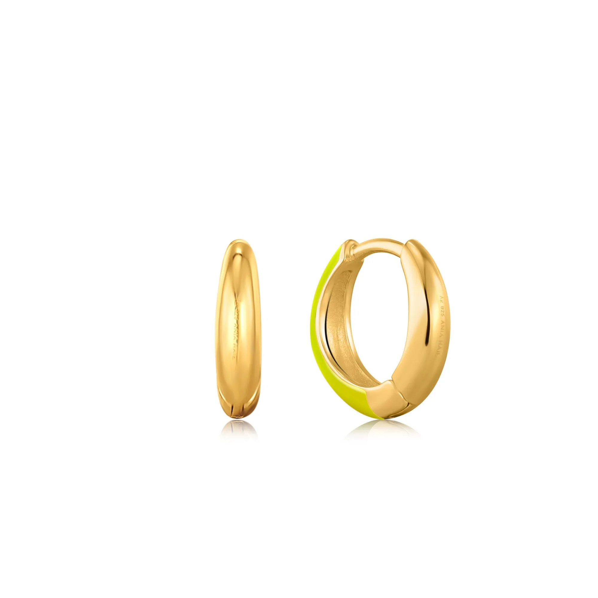 Neon Yellow Enamel Gold Sleek Huggie Hoop Earrings