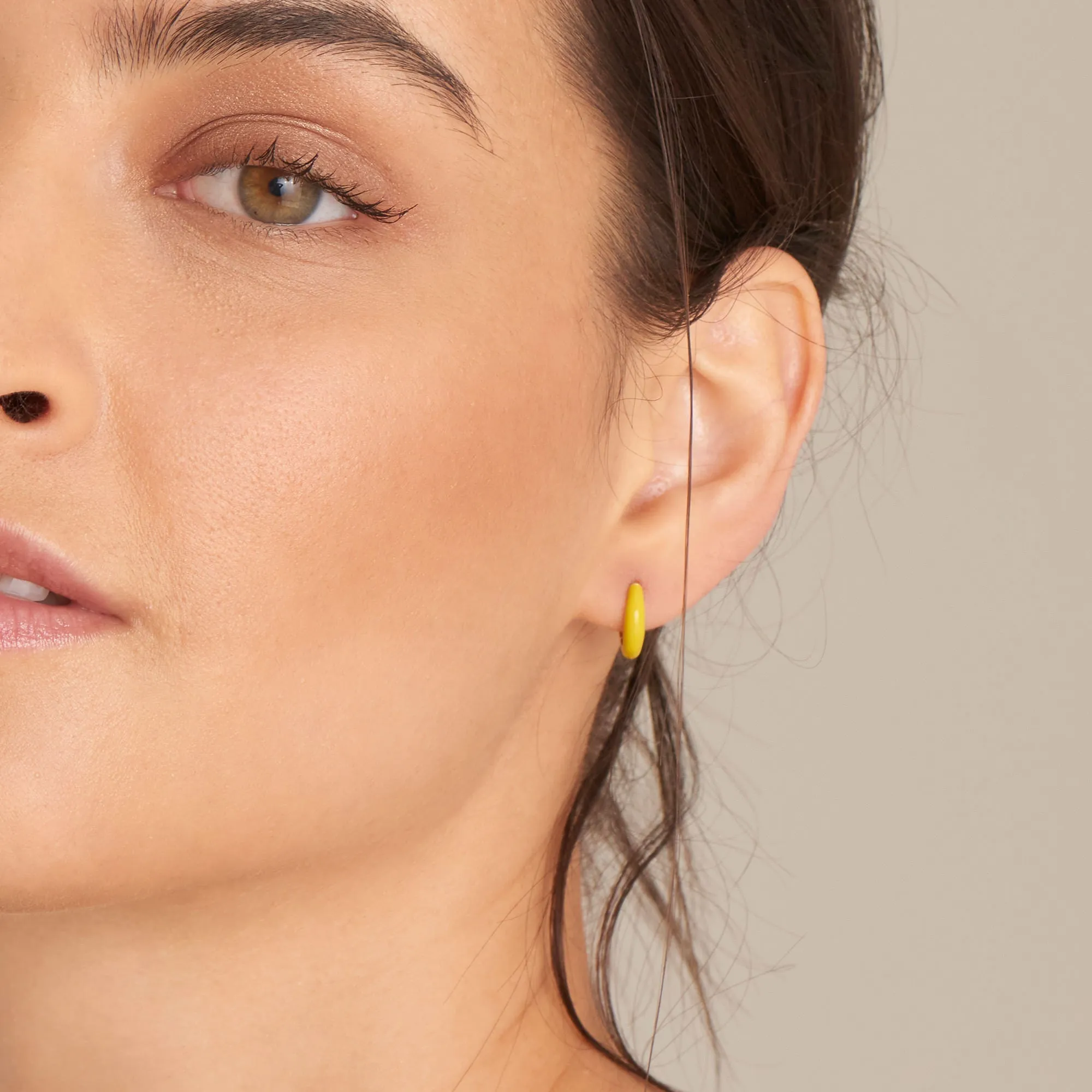 Neon Yellow Enamel Gold Sleek Huggie Hoop Earrings