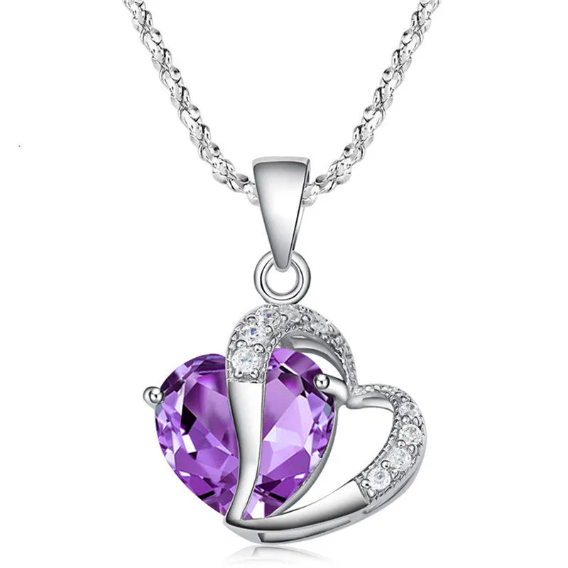 New Crystal Silver Plated Jewelry Fashion Necklace For Women Best Friend Love Heart Long Chain Necklace Fine Jewelry