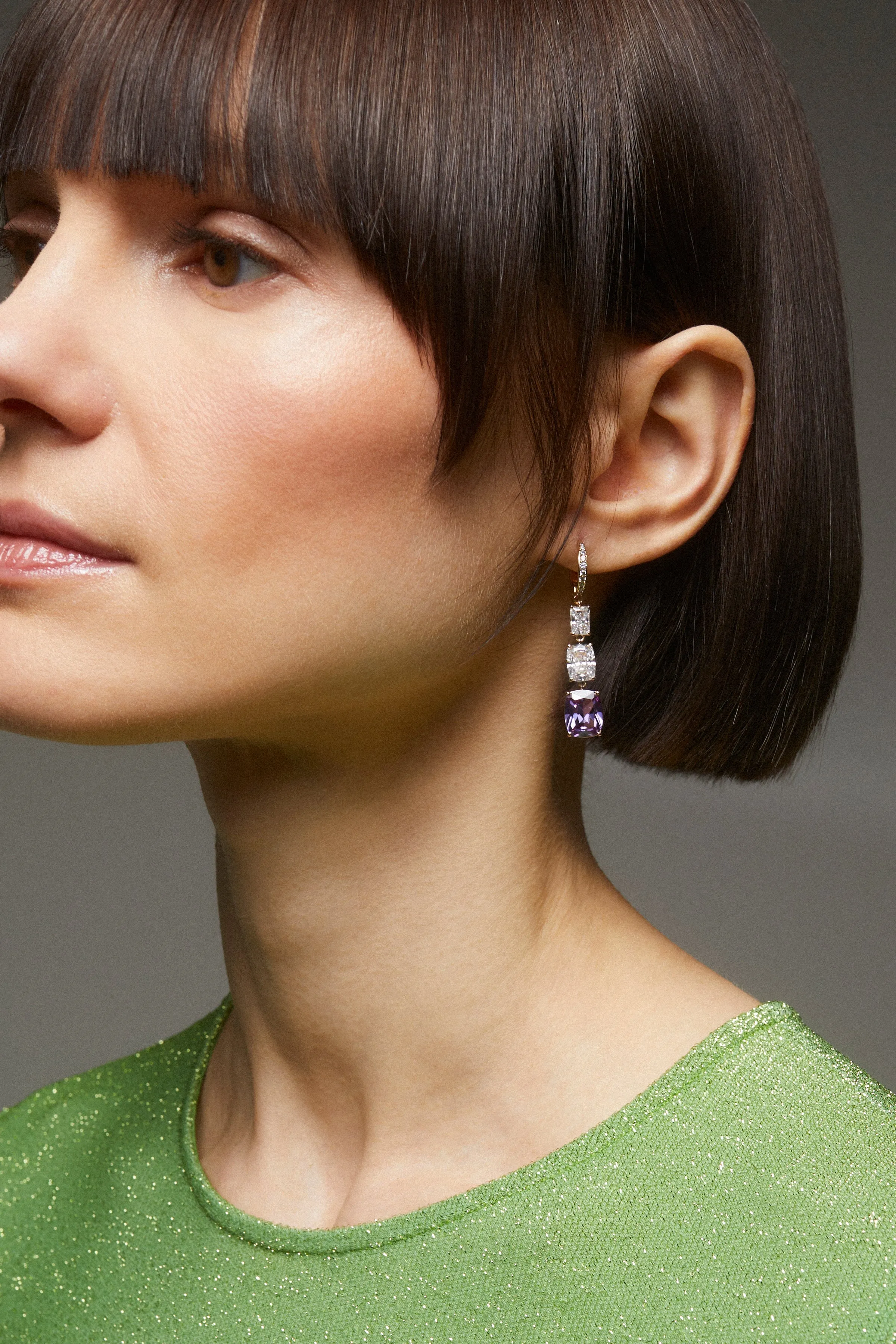 NORTHERN LIGHTS GRADUATED PURPLE CZ DROP LEVERBACK EARRINGS