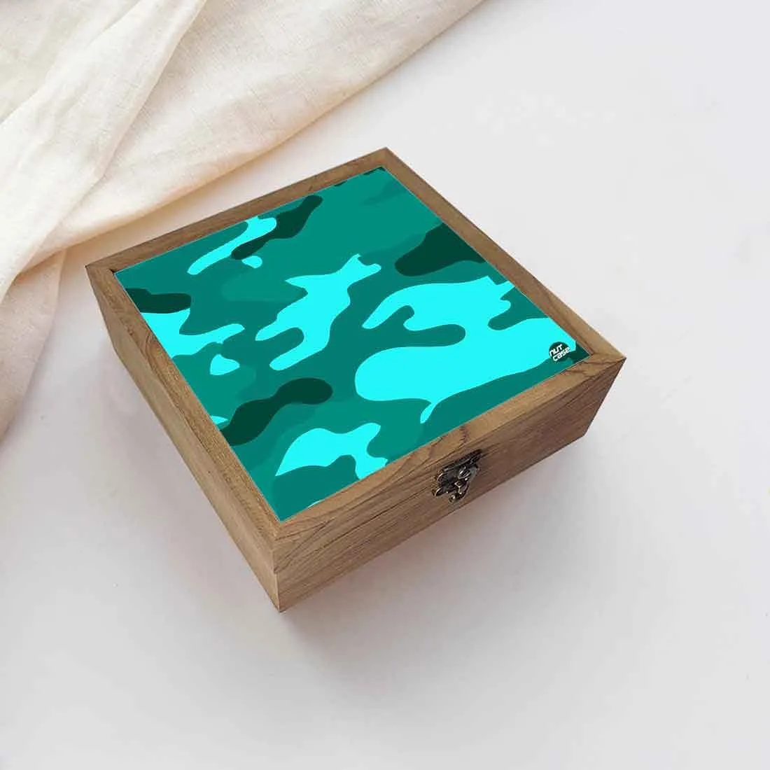 Nutcase Jewellery Organisers Storage Box Wooden - Unique Gifts -Sea Green Blue Army Camouflage