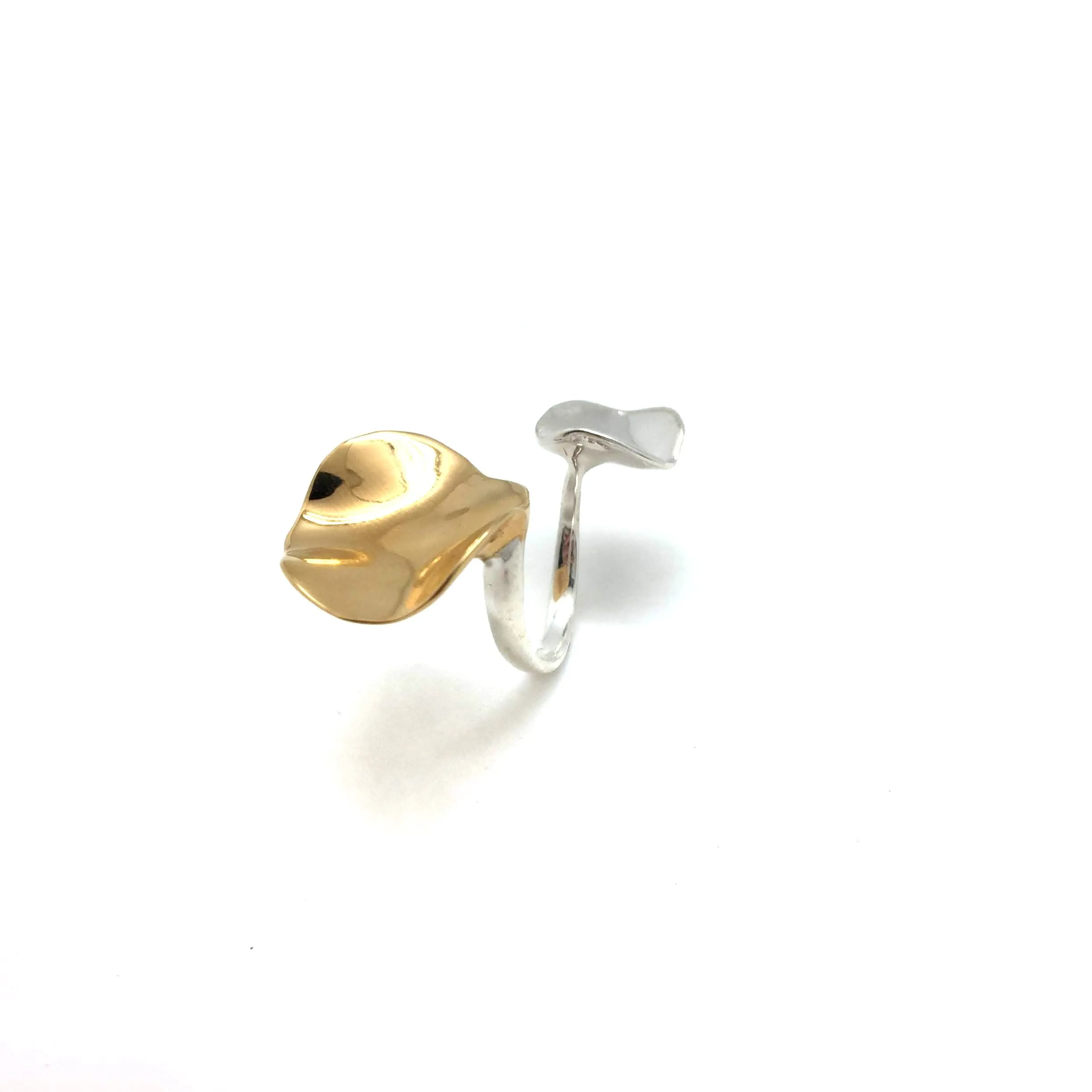 Open Silver and Gold Two-Petal Ring