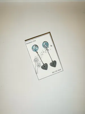 Otto Jewellery Teal & Grey Drop Heart Earrings