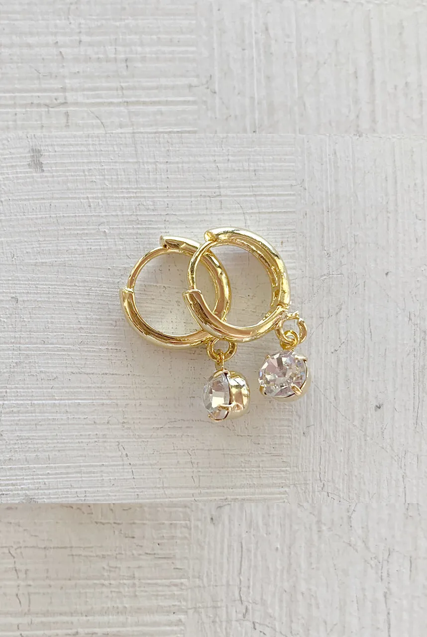 P&M Gold Crystal Drop Huggie Earrings