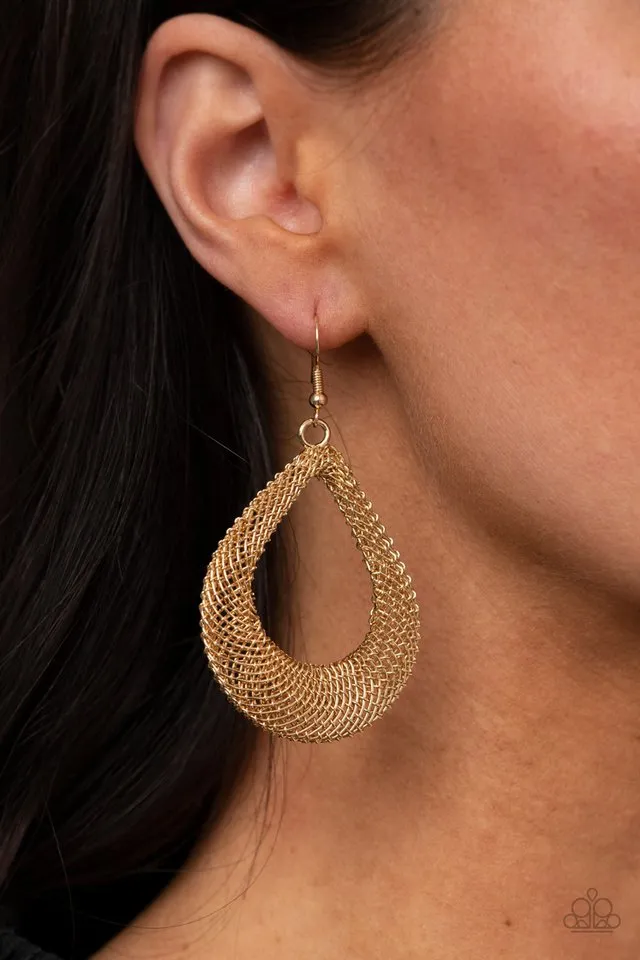 Paparazzi Earring ~ A Hot MESH - Gold