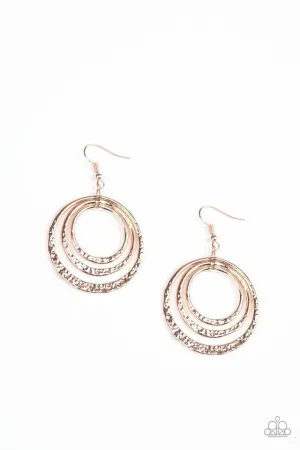 Paparazzi Earring ~ Metallic Ruffle - Rose Gold