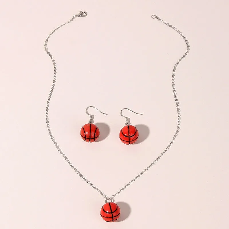 Personality Basketball Pendant Earrings Necklace Jewelry Set Women