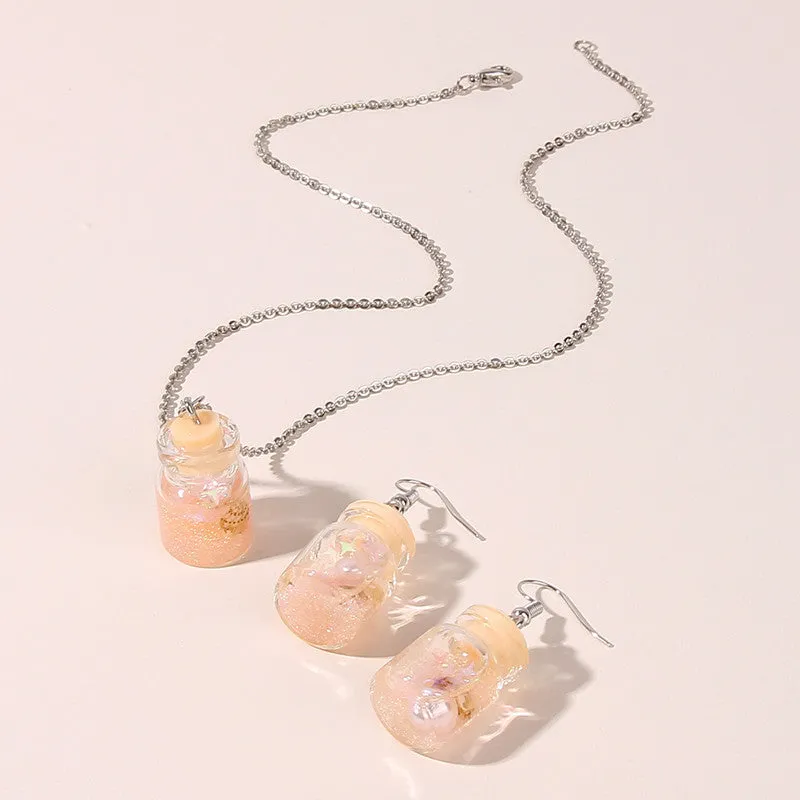 Personality Drift Bottle Shell Earrings Necklace Jewelry Set Women