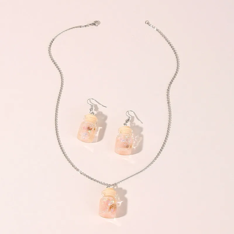 Personality Drift Bottle Shell Earrings Necklace Jewelry Set Women