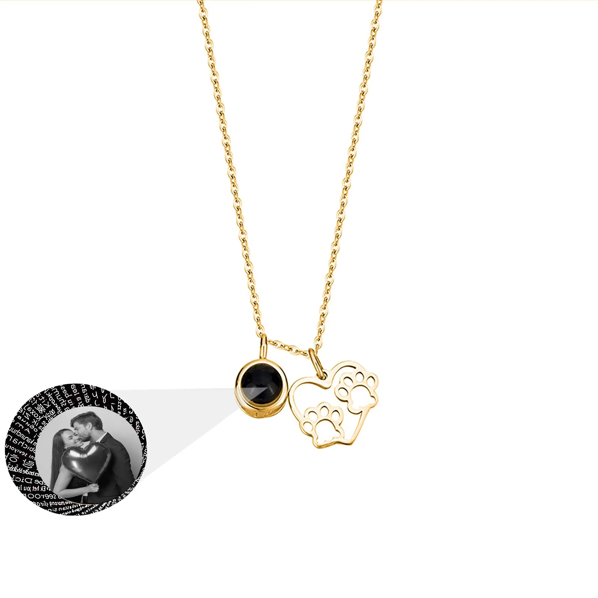 Photo Customizable Love Dog Paw Projection Necklace Pendant Jewelry