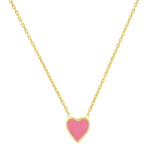 PINK HEART ENAMEL NECKLACE GOLD