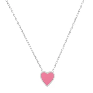 PINK HEART ENAMEL NECKLACE SILVER