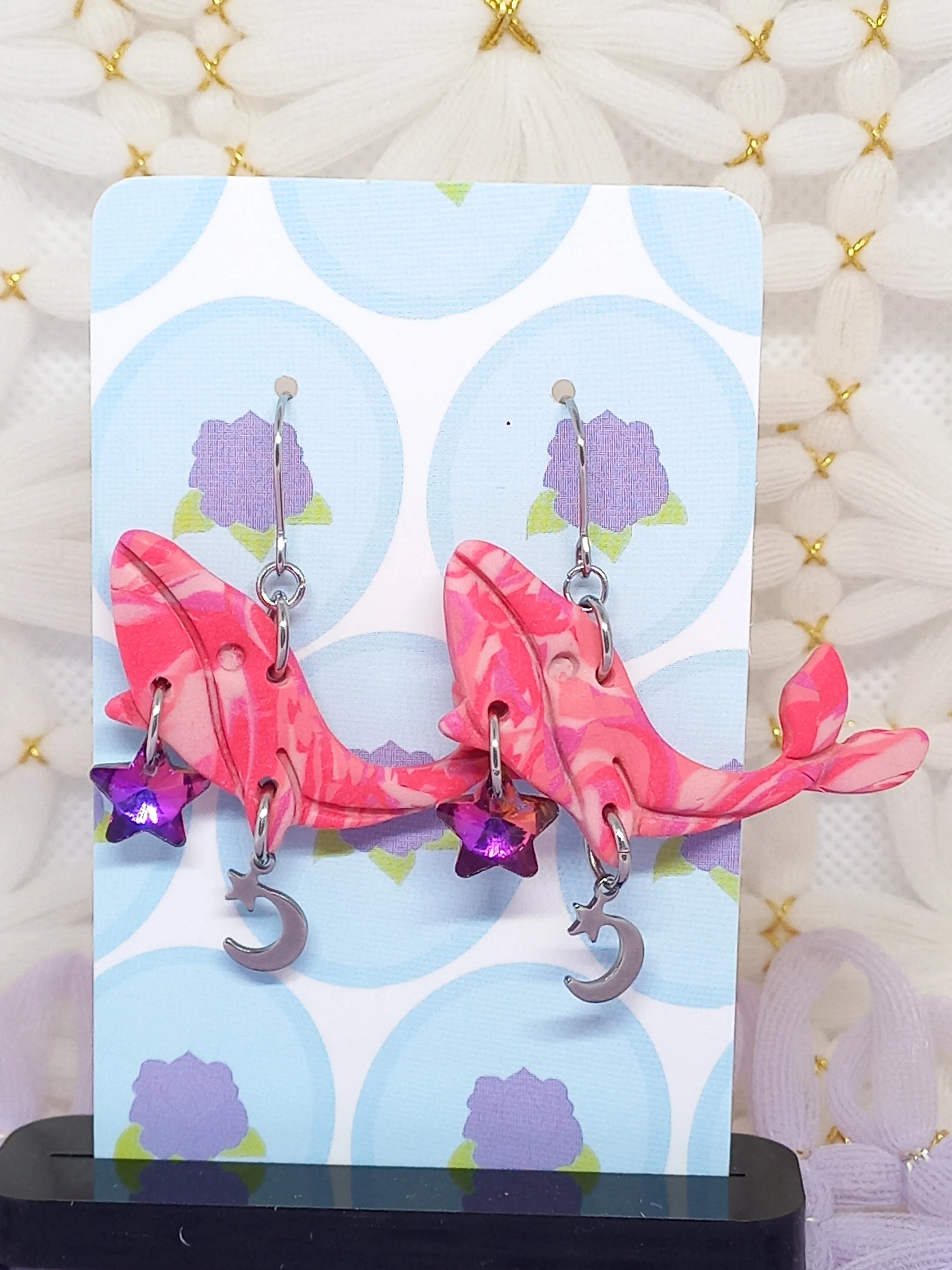 Pink Marbled Whale Earrings | Sea Critters