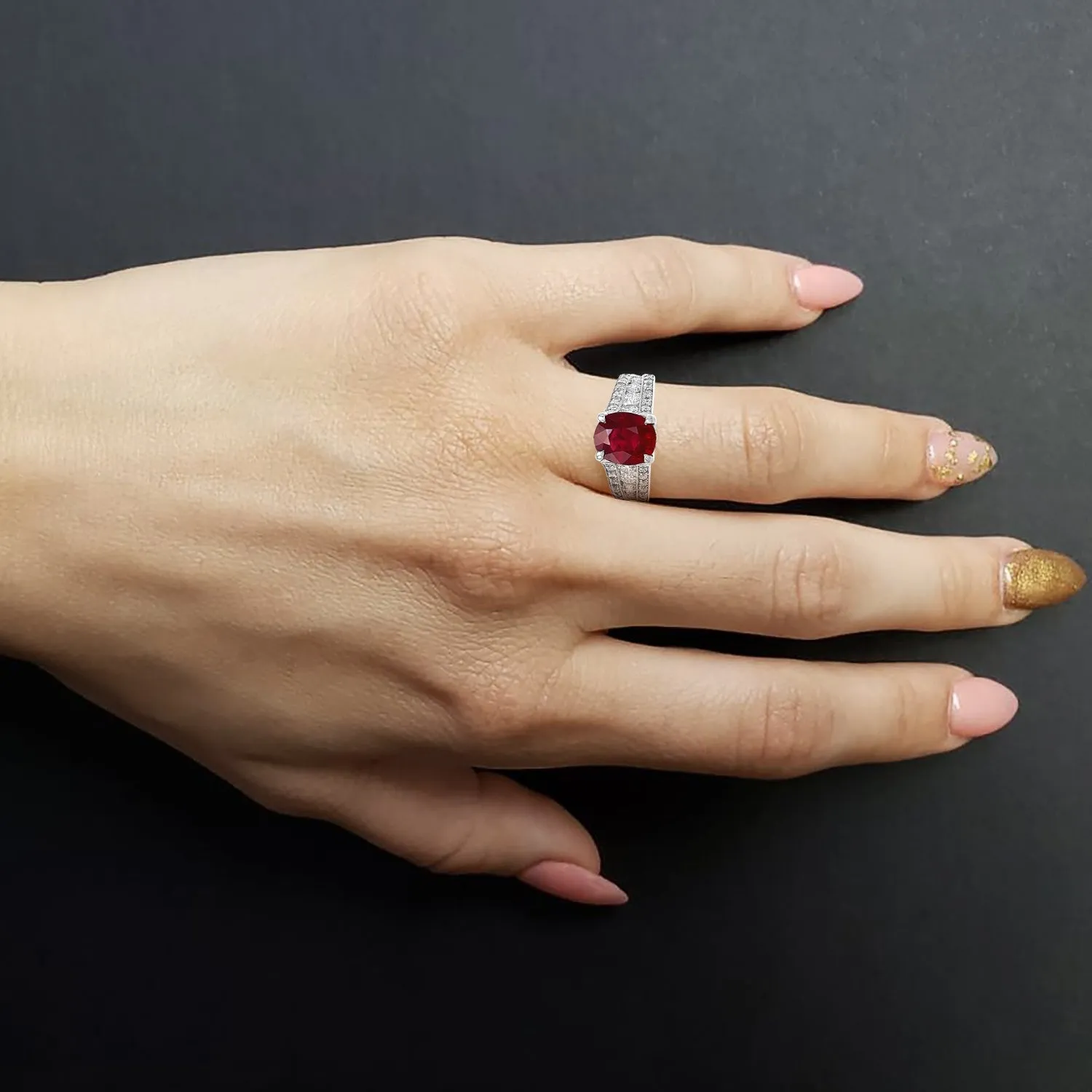 Platinum Oval Ruby and Diamond Ring