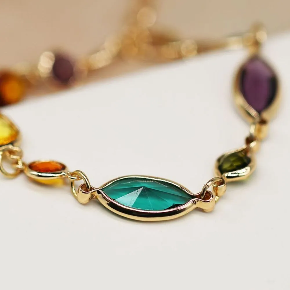 POM 16cm Mixed Shape Multi Crystal and Gold Bracelet