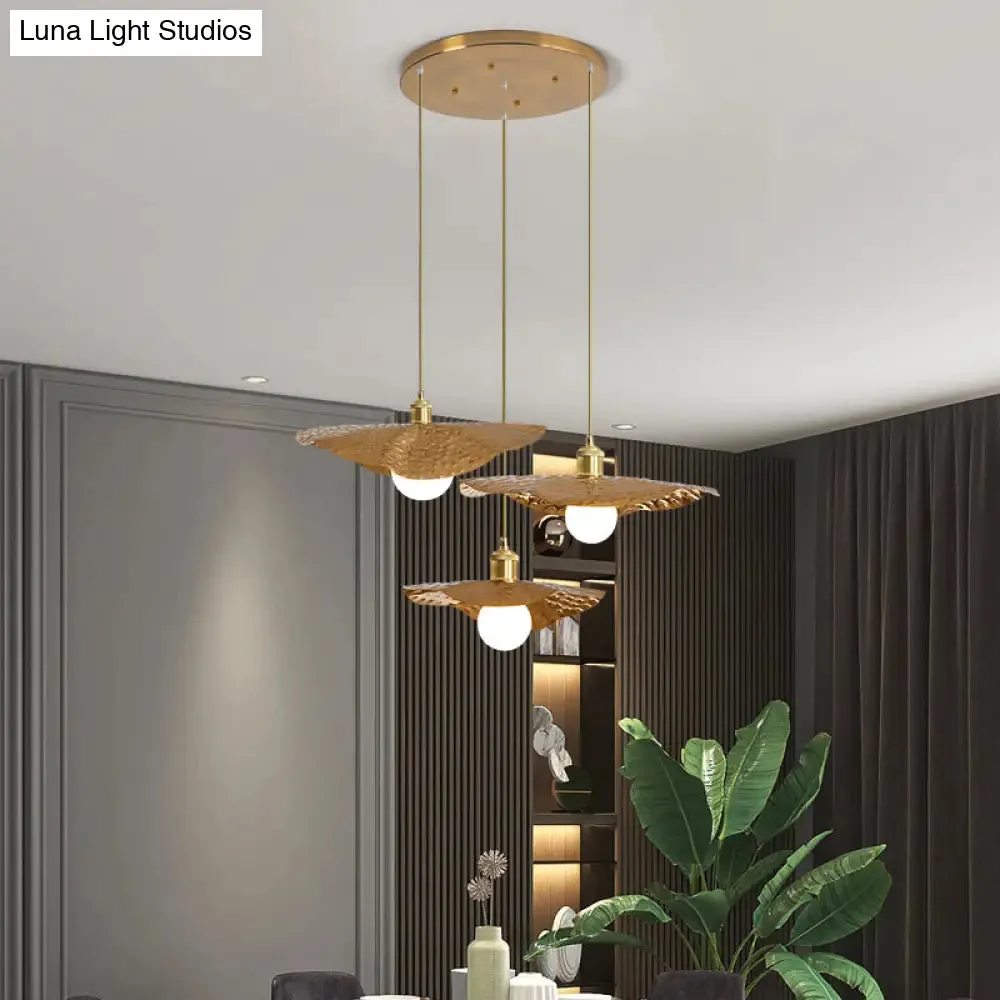 Postmodern 1-Light Brown Hammered Metal Lotus Leaf Pendant Ceiling Lamp