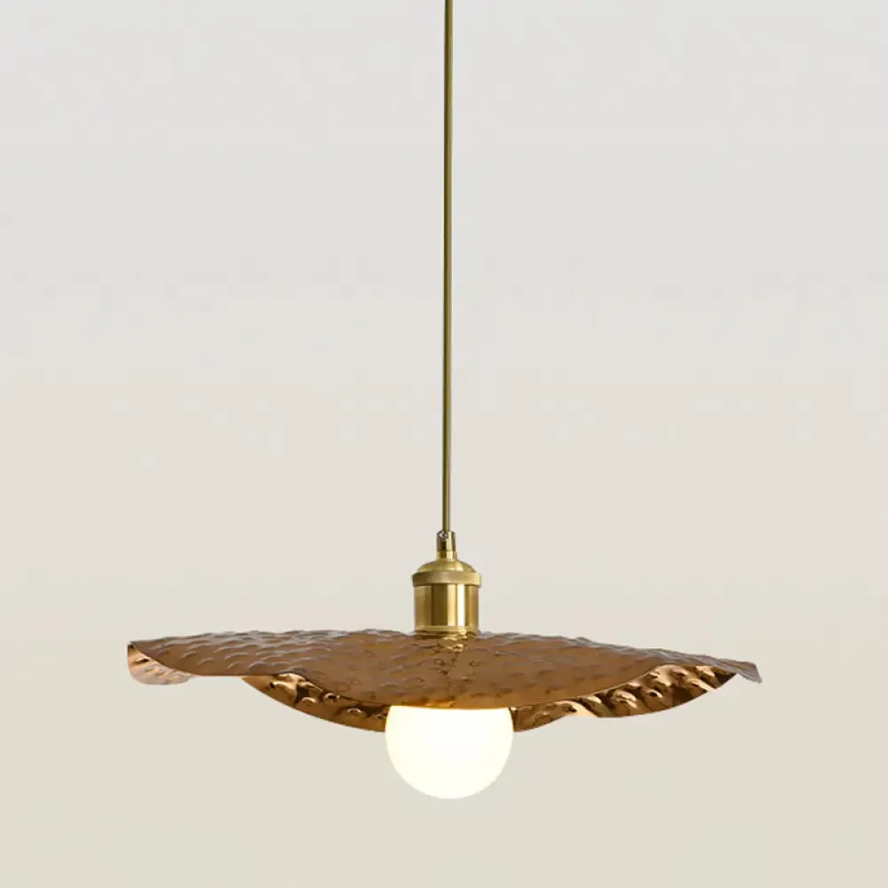 Postmodern 1-Light Brown Hammered Metal Lotus Leaf Pendant Ceiling Lamp