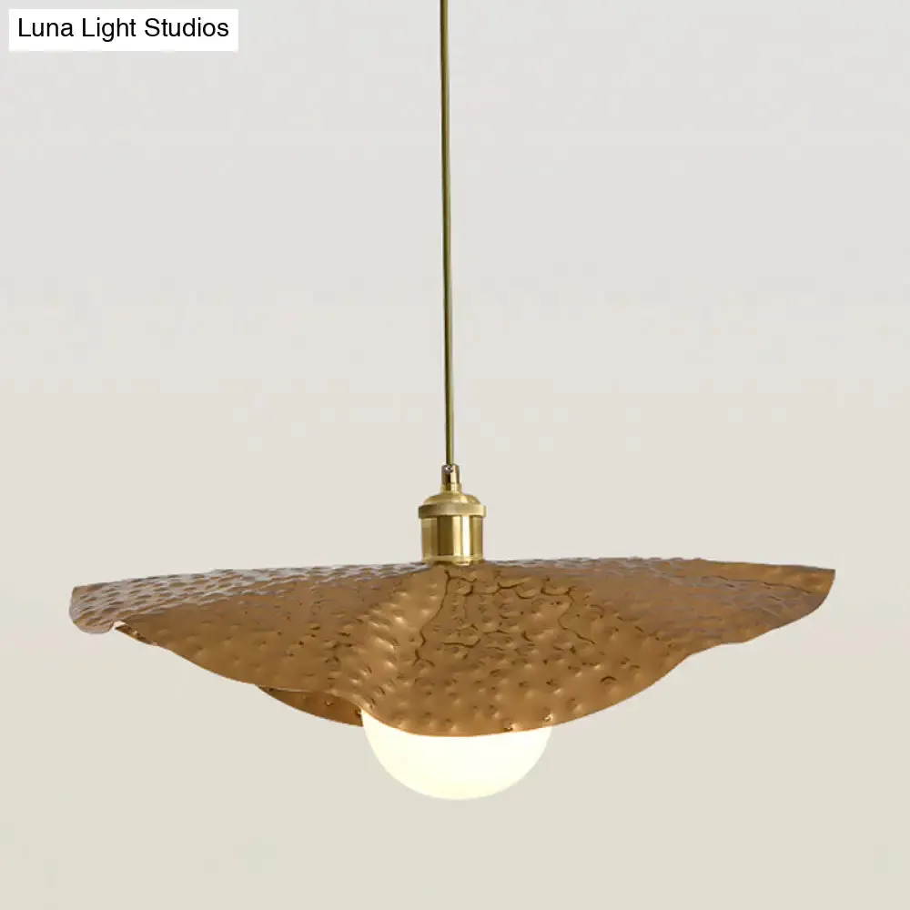 Postmodern 1-Light Brown Hammered Metal Lotus Leaf Pendant Ceiling Lamp