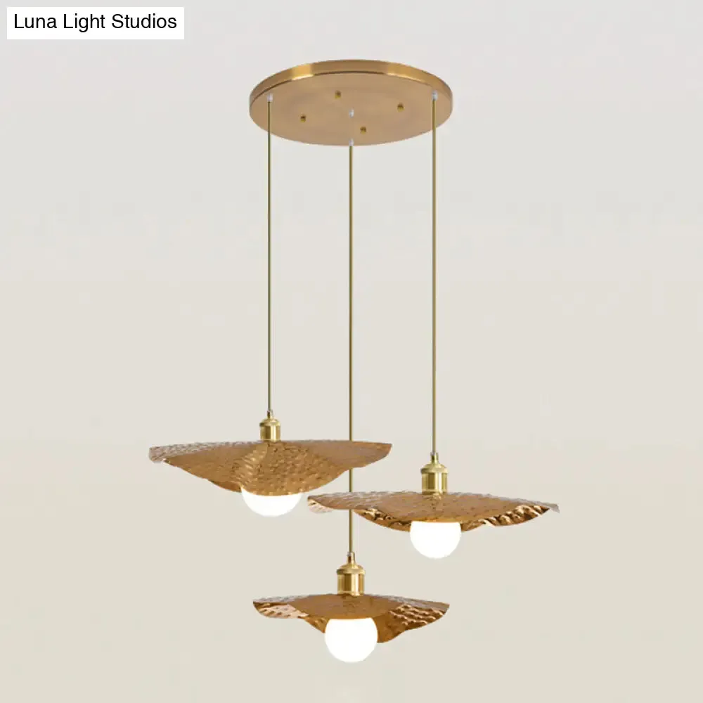 Postmodern 1-Light Brown Hammered Metal Lotus Leaf Pendant Ceiling Lamp