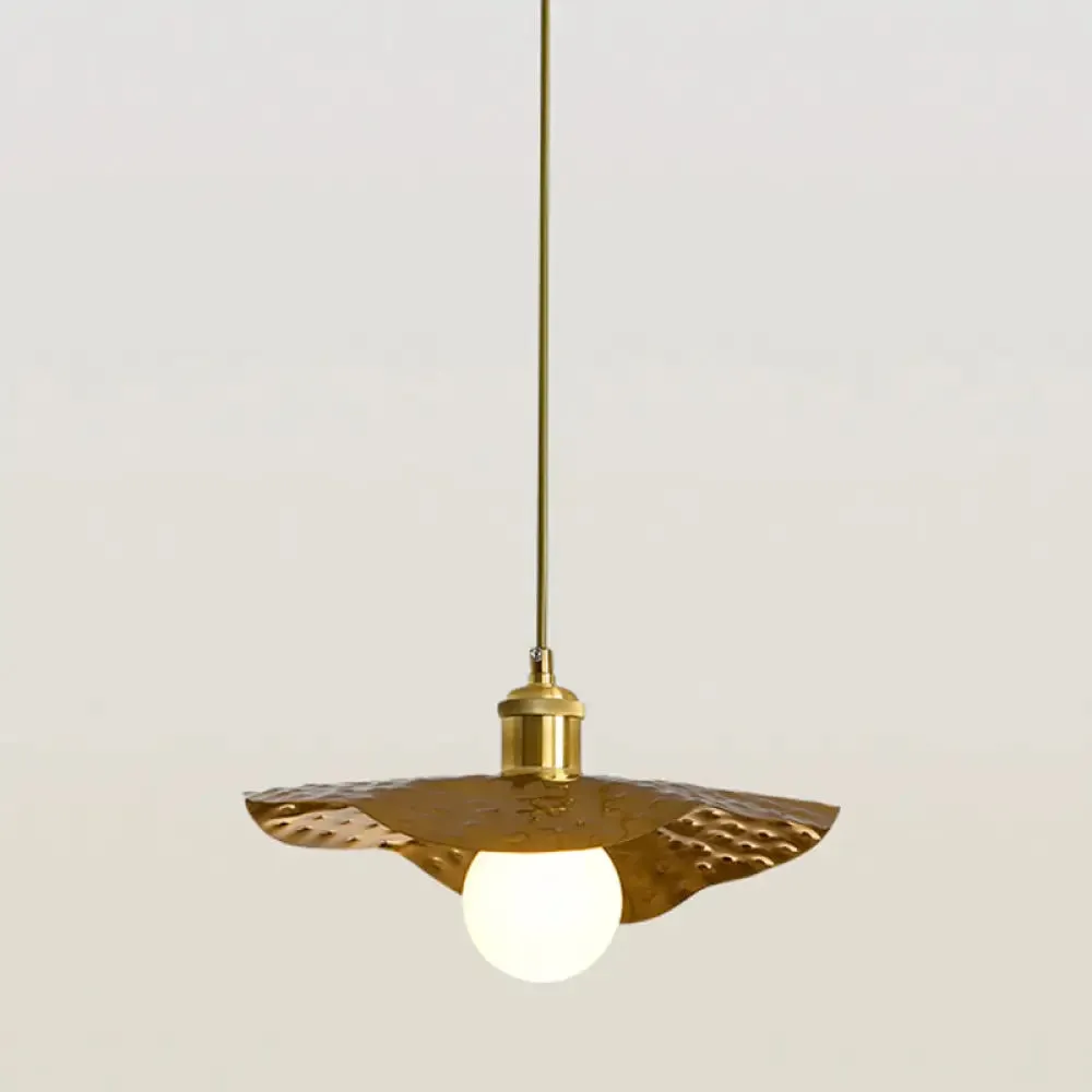 Postmodern 1-Light Brown Hammered Metal Lotus Leaf Pendant Ceiling Lamp