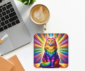 Rainbow Fluffy Cat Coaster