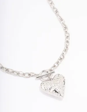 Rhodium Filigree Puffy Heart Necklace