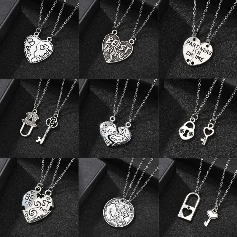 Romantic Couple Heart Clock Key Detachable Pendant Necklaces