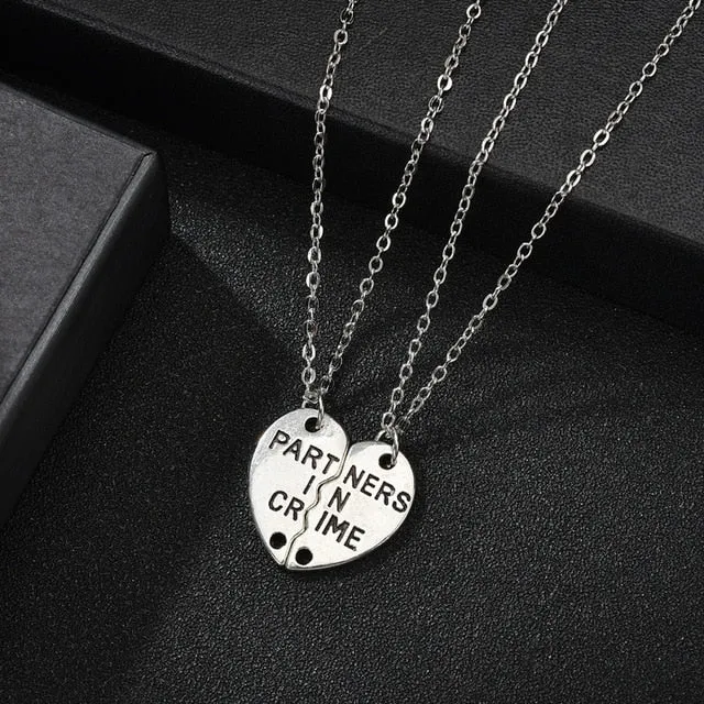 Romantic Couple Heart Clock Key Detachable Pendant Necklaces