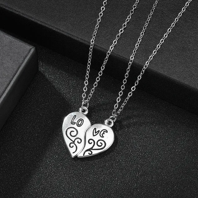 Romantic Couple Heart Clock Key Detachable Pendant Necklaces