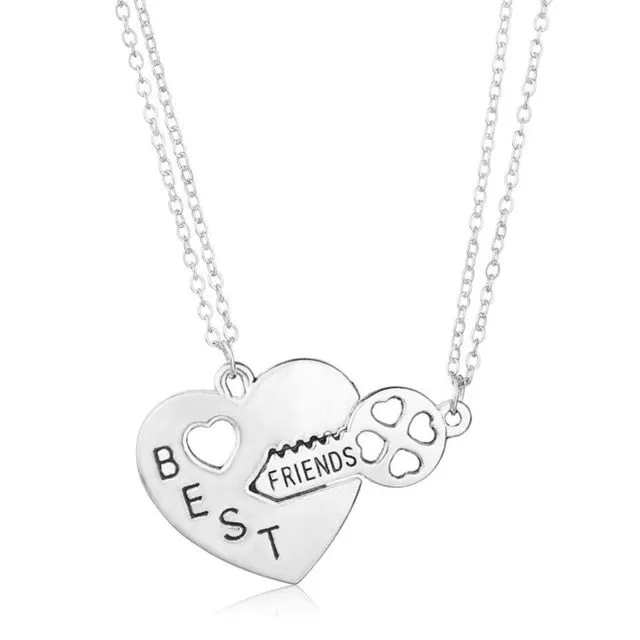 Romantic Couple Heart Clock Key Detachable Pendant Necklaces