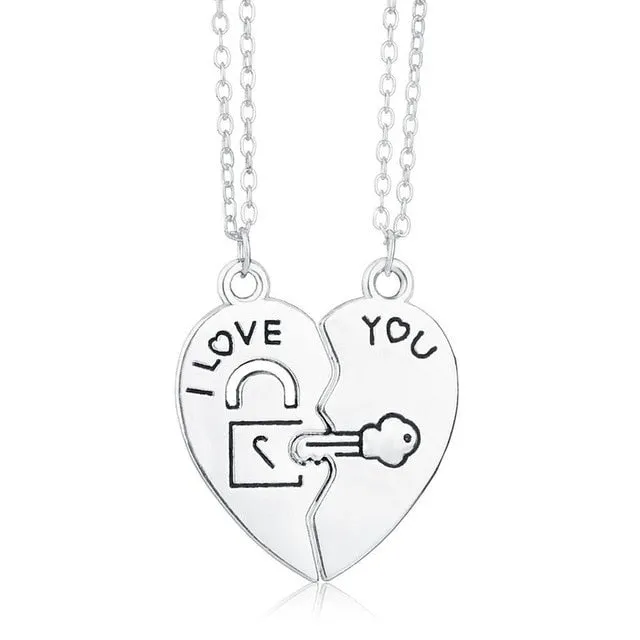 Romantic Couple Heart Clock Key Detachable Pendant Necklaces