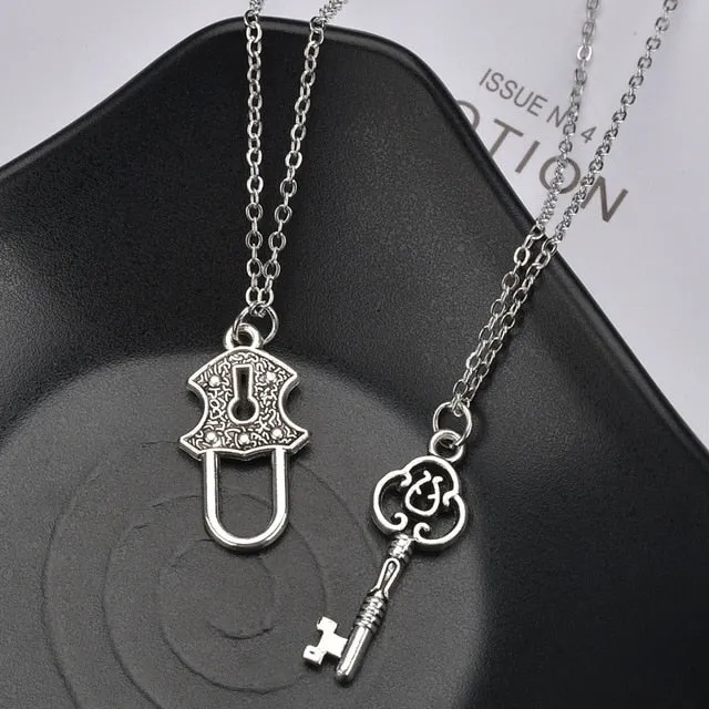 Romantic Couple Heart Clock Key Detachable Pendant Necklaces