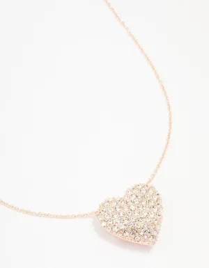 Rose Gold Bling Puffy Heart Necklace