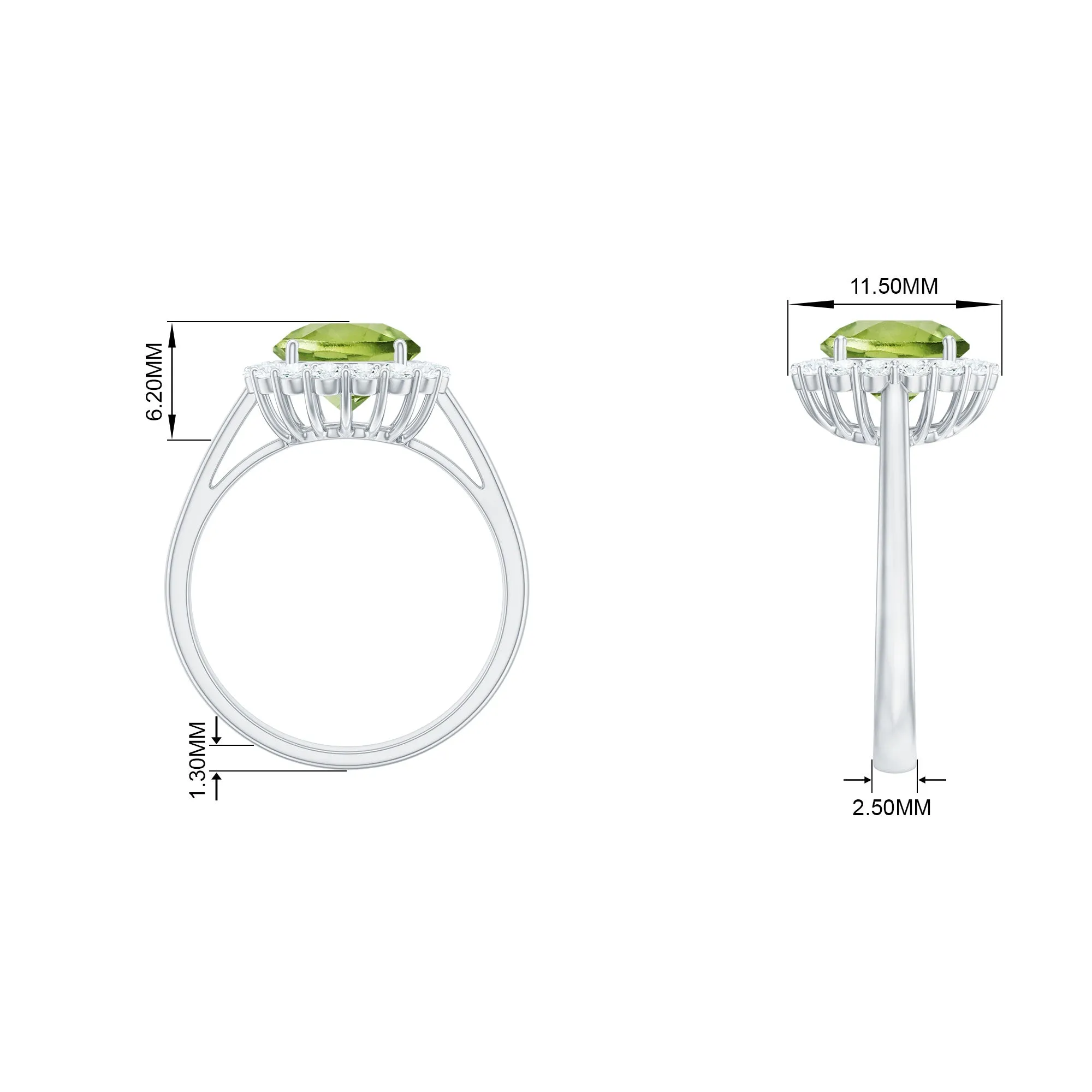 Round Peridot Simple Halo Engagement Ring with Diamond