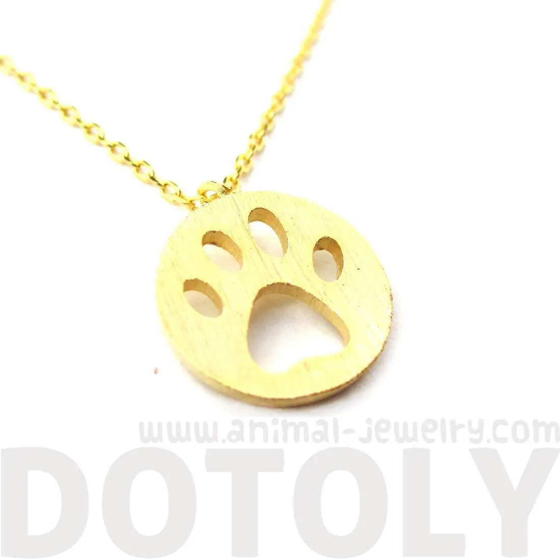 Round Puppy Paw Print Cut Out Shaped Pendant Necklace in Gold | Animal Jewelry