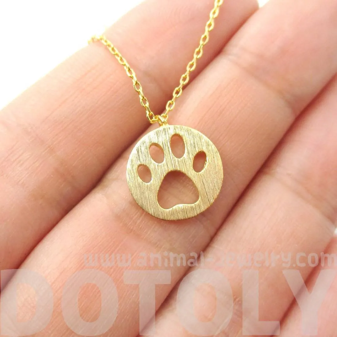 Round Puppy Paw Print Cut Out Shaped Pendant Necklace in Gold | Animal Jewelry