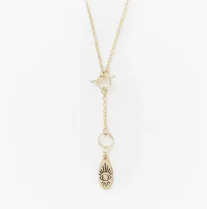 Ruchi Charm Drop Lariat Necklace - Gold Finish, Evil Eye