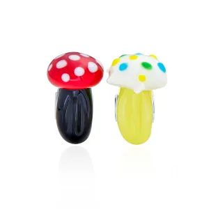 Set of 2 Whimsical Glass Charm Bead with 3D Cartoon Fairy Tale Alice Mushrooms