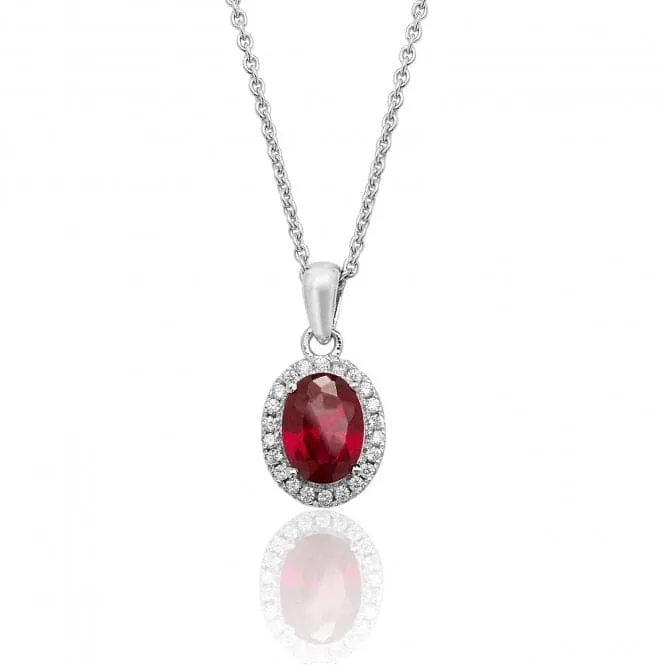 Silver & Co Red CZ Oval Halo Pendant with Silver Chain - SPG0025RU