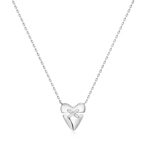 Silver Heart Kiss Pave Necklace